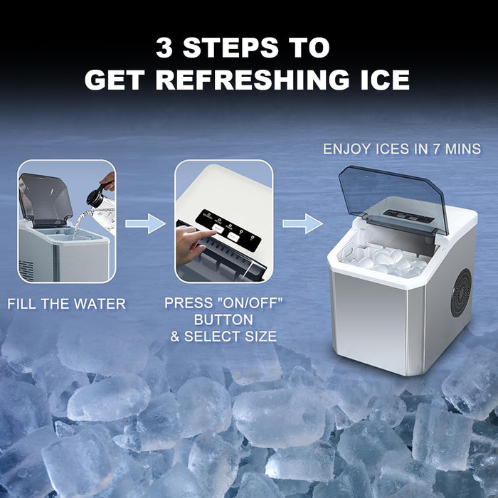 Portable Ice Maker Machine Countertop - Self Cleaning, 9 Ice Cubes in 6 Minutes, 26 lbs/Day for Home Kitchen, Office, Camping &amp; RV - Compact with LED Display &amp; Auto Shutoff