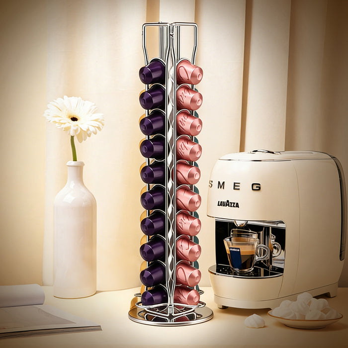 40 Pots Coffee Capsules Holder Storage Chrome Rack Stand Dispenser