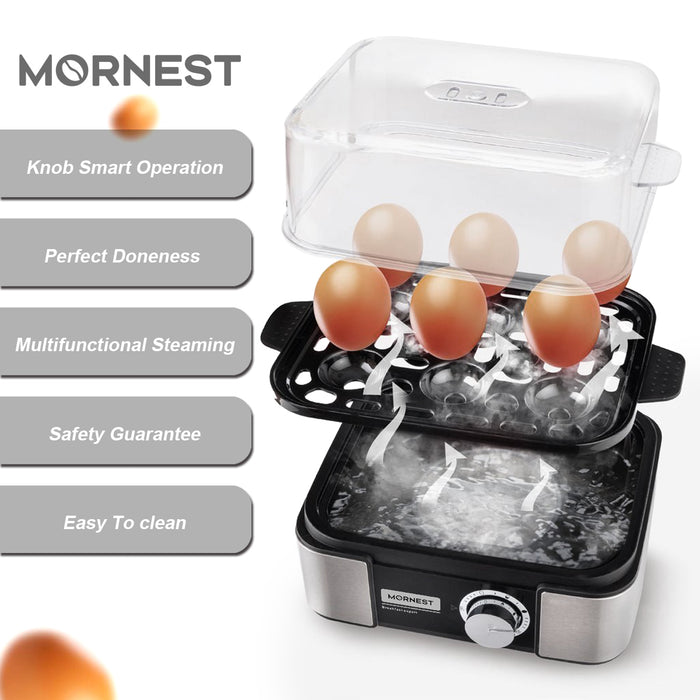 Egg Cooker Electric 6 Eggs Capacity with Auto Shut-Off Stainless Steel Egg Boil