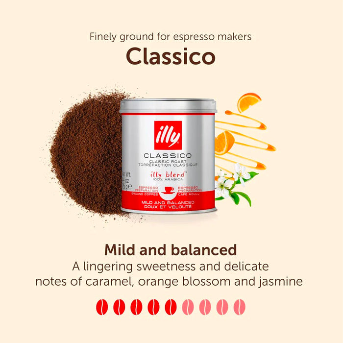 Illy Blend Ground Coffee Classic Roast Espresso 4X125g Medium 100% Arabica