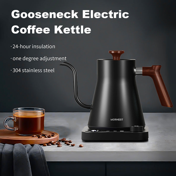 Mornest Electric Gooseneck Kettle with Temperature Control & Keep Warm, Stainless Steel Kettle for Coffee and Tea, 1200W Rapid Heating & Quick Boiling, BPA-Free (Walnut & Black)