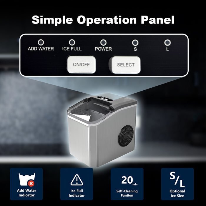 Portable Ice Maker Machine Countertop - Self Cleaning, 9 Ice Cubes in 6 Minutes, 26 lbs/Day for Home Kitchen, Office, Camping &amp; RV - Compact with LED Display &amp; Auto Shutoff