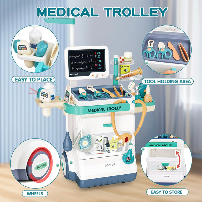 Doctor Mobile Medical Staition Set Pretend Play Kids Toy 26 Pcs Lights & Sounds