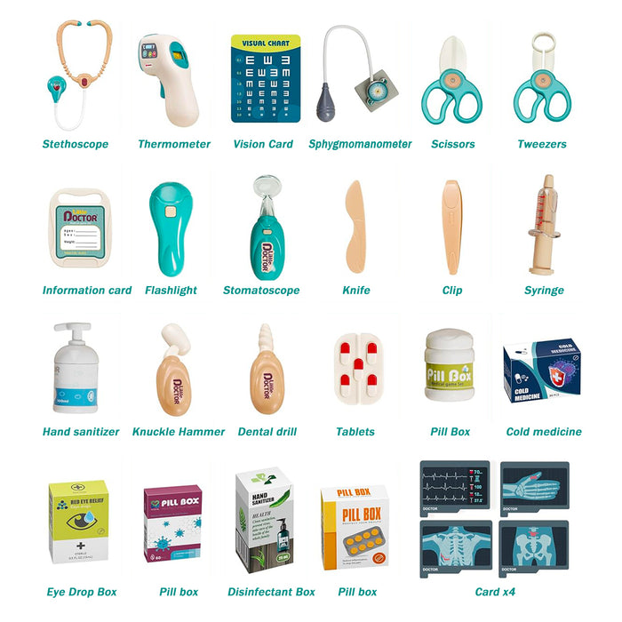 Doctor Mobile Medical Staition Set Pretend Play Kids Toy 26 Pcs Lights & Sounds