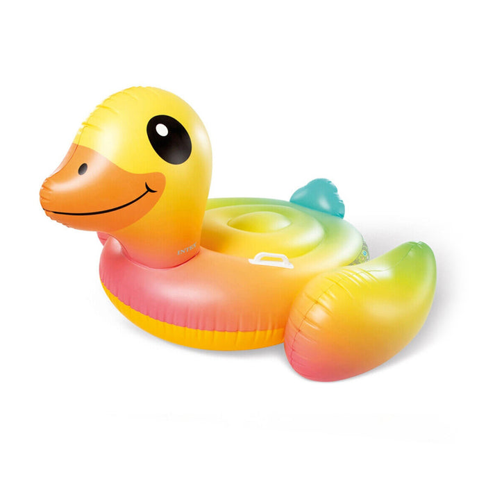 INTEX Kids Rainbow Duck 2Handles Swimming Pool Ride On Float Raft Beach AU STOCK