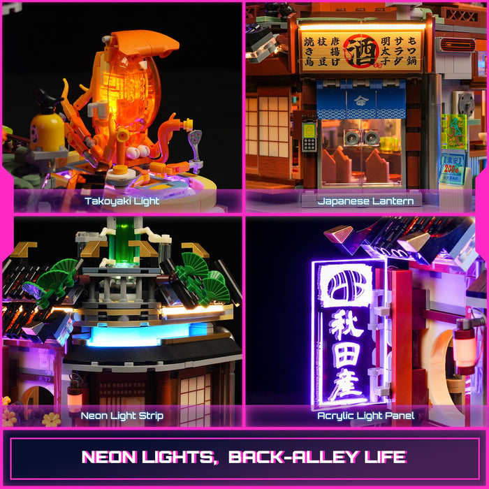 Lumibricks F9073 Cyberpunk Izakaya Building Bricks Set - 1987 Pcs With LED