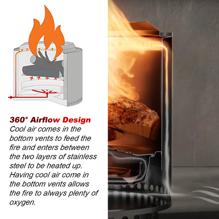 TOW Smokeless Fire Pit 15inch Wood Burning Fireplaces Portable Outdoor Bonfire Firepit with Stand, Backyard, Patio & Camping, Stainless Steel, Easy Ignition & Setup