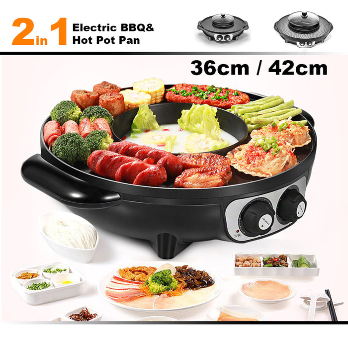 42cm Electric 2 In 1 Non-Stick BBQ Plate Hot Pot Pan For Party Shabu Grill Barbecue Trade Me