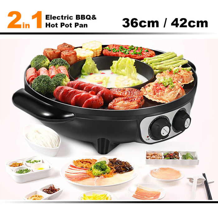 42cm Electric 2 In 1 Non-Stick BBQ Plate Hot Pot Pan For Party Shabu Grill Barbecue Trade Me