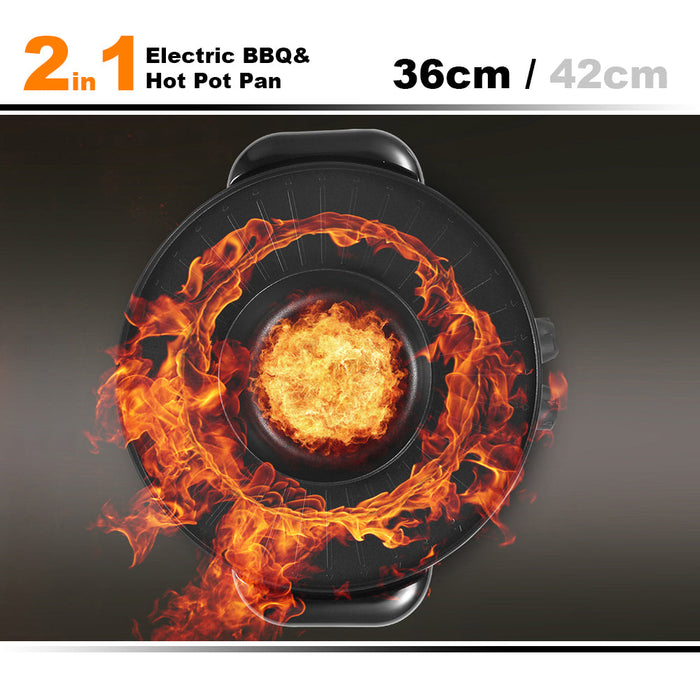 42cm Electric 2 In 1 Non-Stick BBQ Plate Hot Pot Pan For Party Shabu Grill Barbecue Trade Me