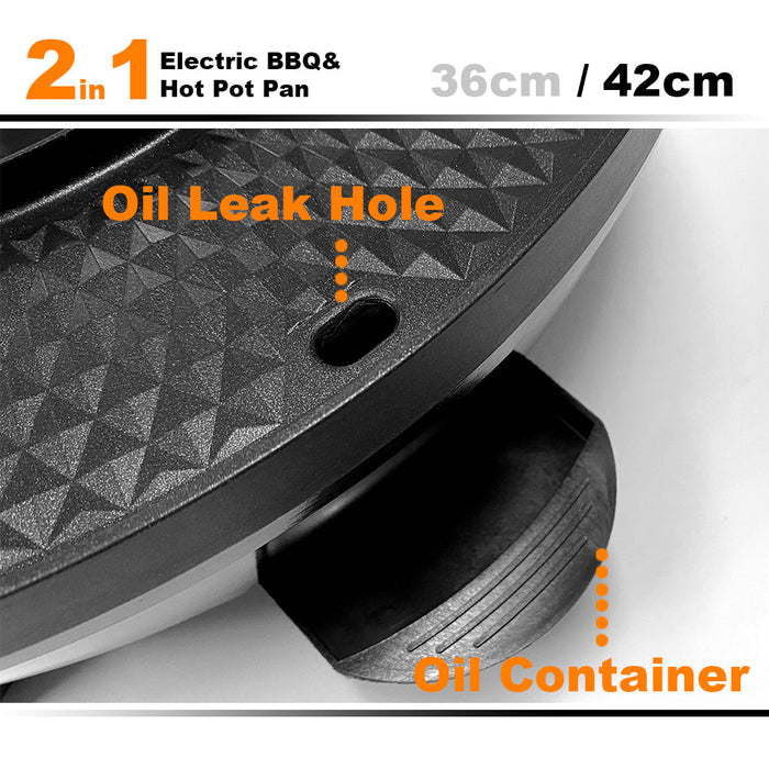 42cm Electric 2 In 1 Non-Stick BBQ Plate Hot Pot Pan For Party Shabu Grill Barbecue Trade Me