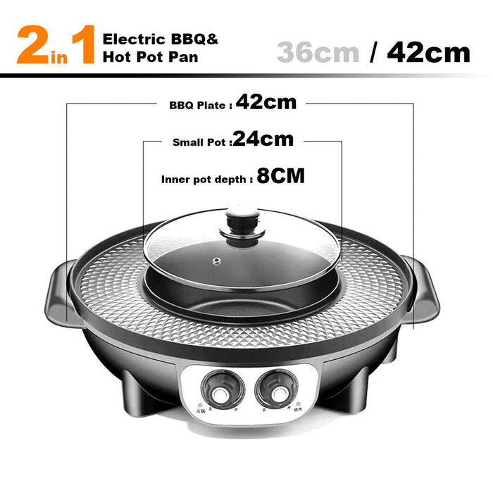 42cm Electric 2 In 1 Non-Stick BBQ Plate Hot Pot Pan For Party Shabu Grill Barbecue Trade Me