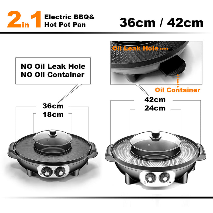 42cm Electric 2 In 1 Non-Stick BBQ Plate Hot Pot Pan For Party Shabu Grill Barbecue Trade Me