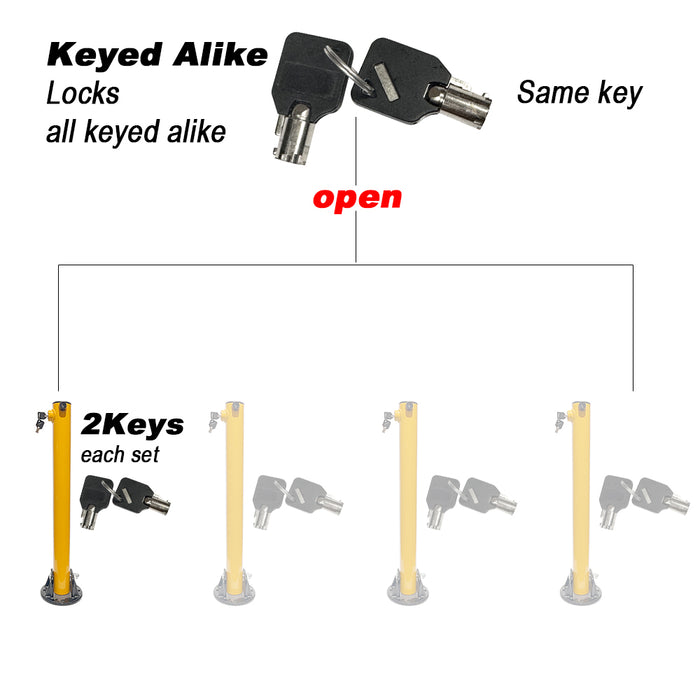 Parkero Keyed Alike 2 Side Fold-down Design Vehicle Parking Bollard locker Barrier 2 With Keys