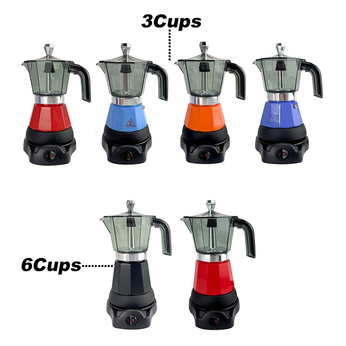 Mornest Electric Moka Coffee Maker Espresso Italian Classic Auto power off for Home 3/6Cups