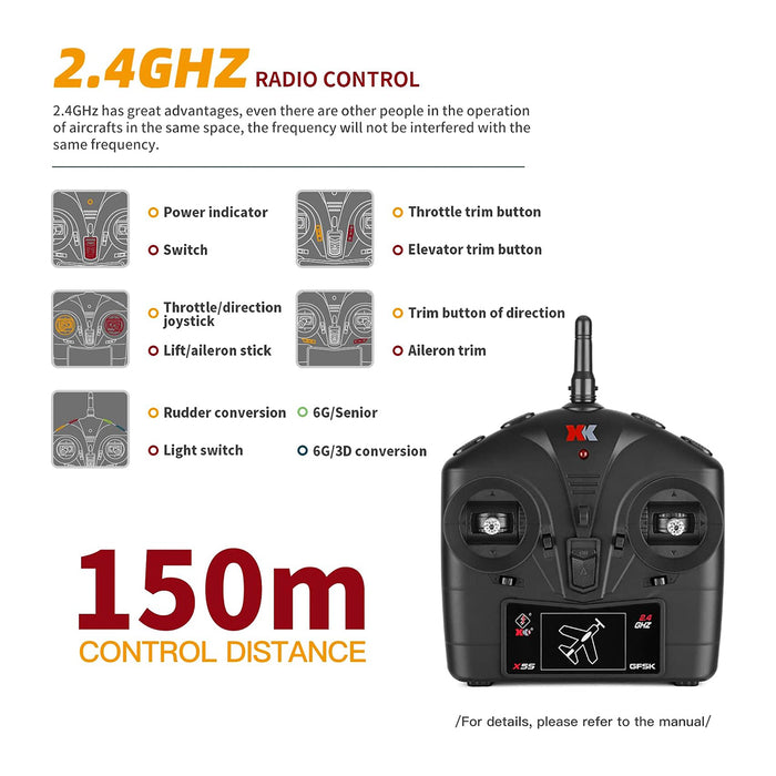 XK A280 P-51 MUSTANG 2.4GHz 4ch Brushless 560mm RTF RC Plane Remote Control