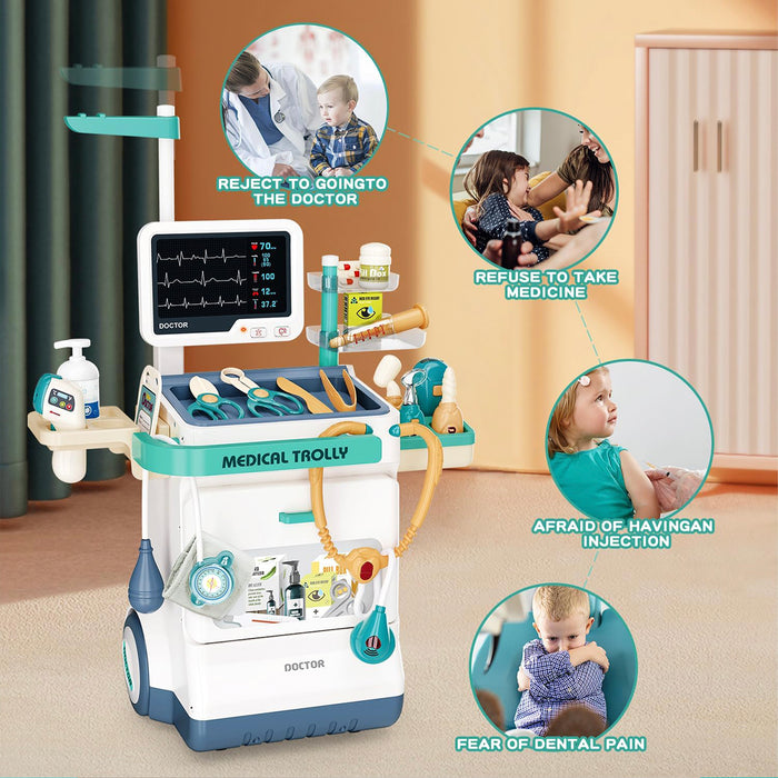 Doctor Mobile Medical Staition Set Pretend Play Kids Toy 26 Pcs Lights & Sounds
