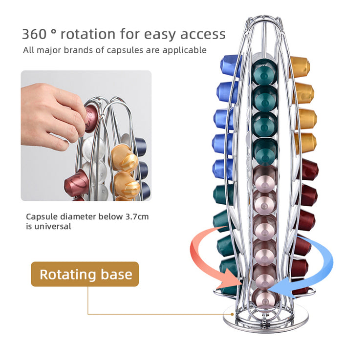 40 Pots Coffee Capsules Holder Rack Chrome Storage Olive-shaped Stand Dispenser