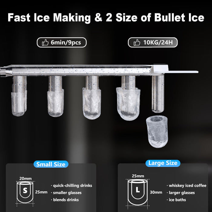Portable Ice Maker Machine Countertop - Self Cleaning, 9 Ice Cubes in 6 Minutes, 26 lbs/Day for Home Kitchen, Office, Camping &amp; RV - Compact with LED Display &amp; Auto Shutoff
