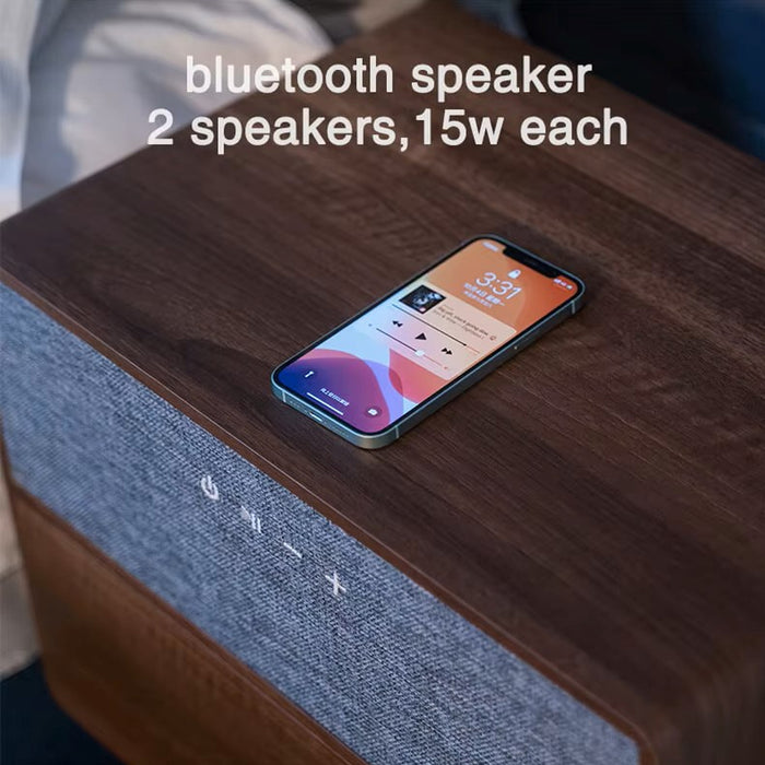 Bedside Table Built In Bluetooth Speaker With Wireless Charger & Storage Drawer