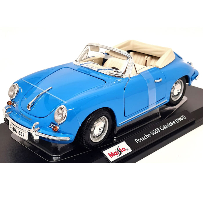 Maisto 1:18 Car Model 1961Porsche 356B Cabriolet Blue Metallic Diecast & Plastic