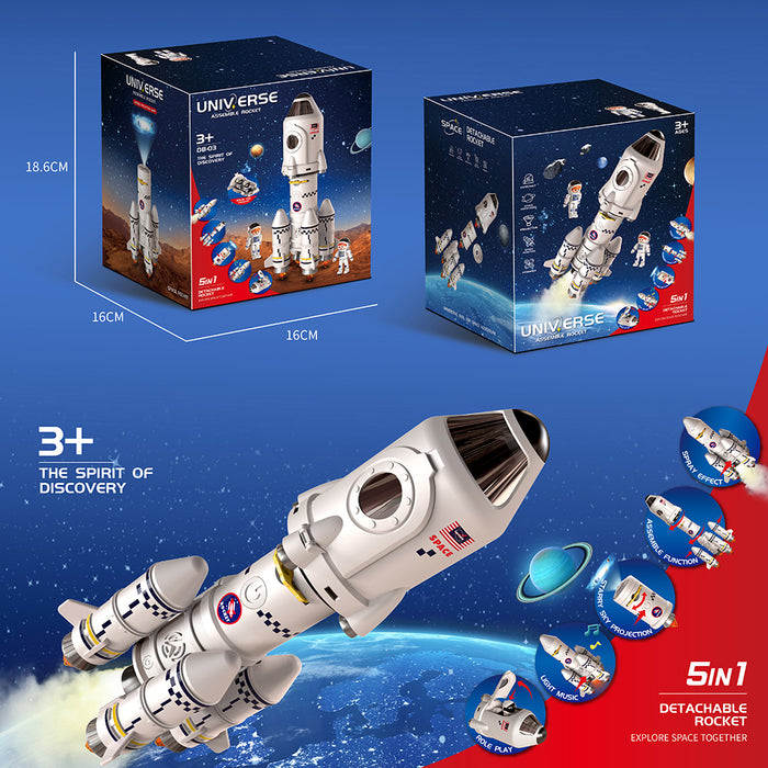 5in1 Shuttle Rocket Space Toys Projection For 3+Kids 2Astronauts Launcher Lamp