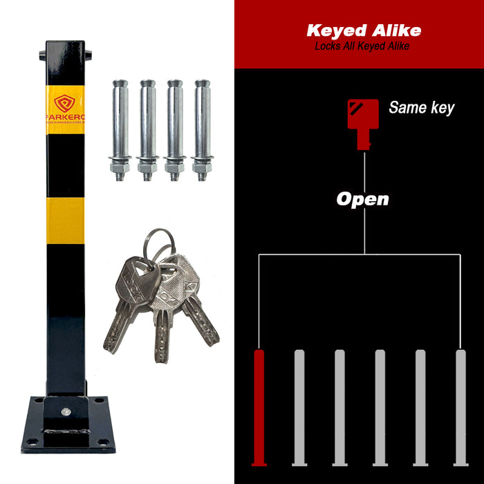 Parkero Square Fold-down Bollard Black Parking Barrier 2 Key teyp Vehicle Security Black Keyed Different / Alike