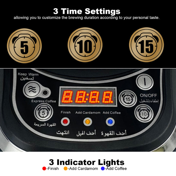 Electric Arabic Coffee Maker 12Pcs Set 600ml StainlessSteel Digital Display