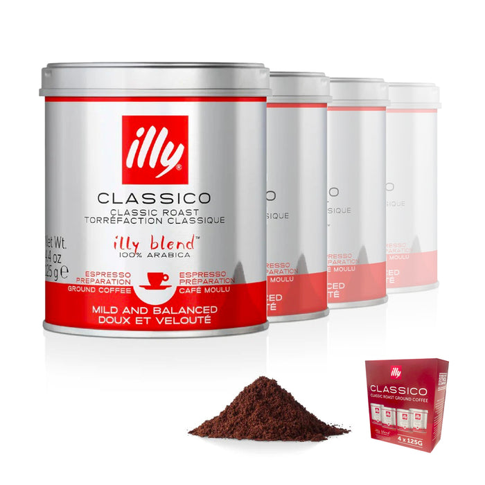 Illy Blend Ground Coffee Classic Roast Espresso 4X125g Medium 100% Arabica
