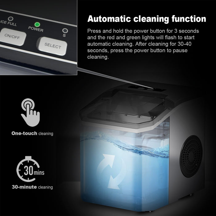 Portable Ice Maker Machine Countertop - Self Cleaning, 9 Ice Cubes in 6 Minutes, 26 lbs/Day for Home Kitchen, Office, Camping &amp; RV - Compact with LED Display &amp; Auto Shutoff