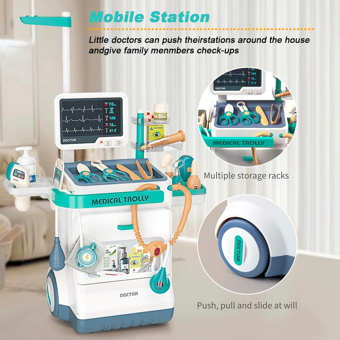 Doctor Mobile Medical Staition Set Pretend Play Kids Toy 26 Pcs Lights & Sounds