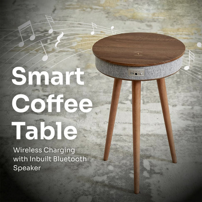 Wood Coffee Table With Bluetooth Speaker All-in-One Smart Hub Wireless Charger