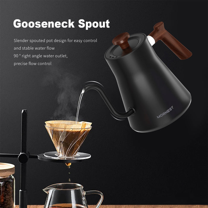 Mornest Electric Gooseneck Kettle with Temperature Control & Keep Warm, Stainless Steel Kettle for Coffee and Tea, 1200W Rapid Heating & Quick Boiling, BPA-Free (Walnut & Black)