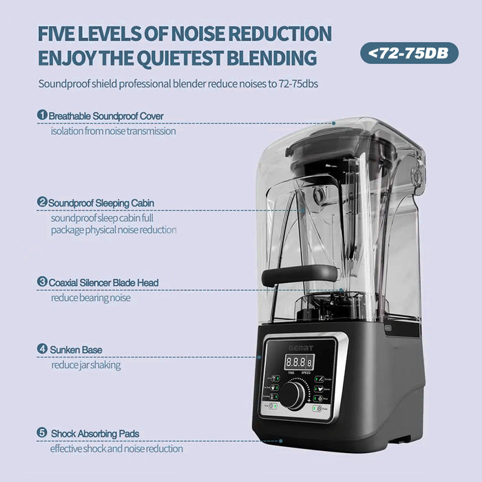 Commercial Blender Soundproof Shield 4L High-Speed Smoothie Blender Timer