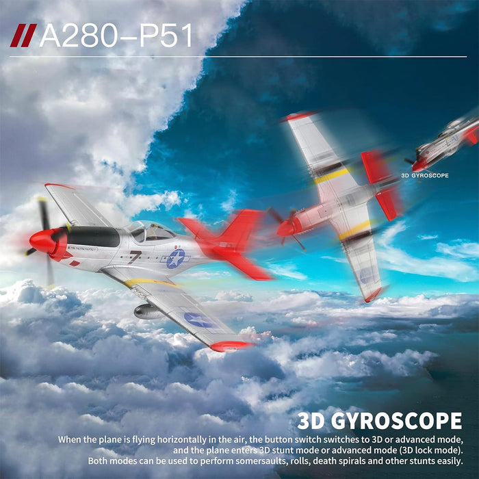 XK A280 P-51 MUSTANG 2.4GHz 4ch Brushless 560mm RTF RC Plane Remote Control