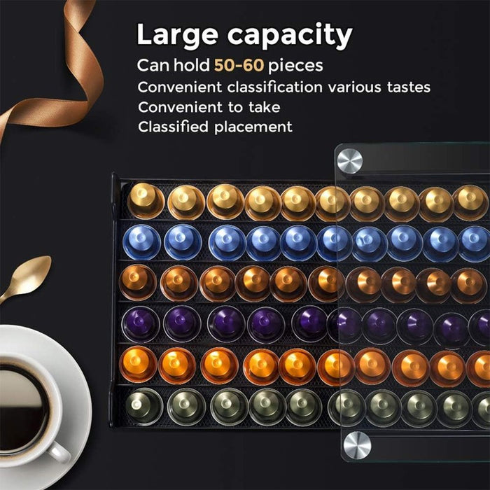 Maximum Diameter Of 4cm Coffee 60 Pods Holder Compatible Storage Drawer  Glass Top