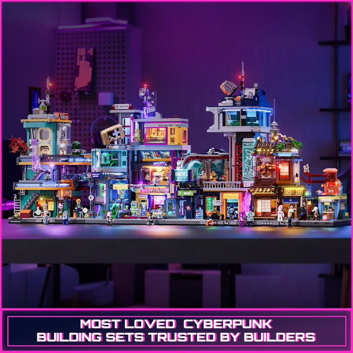 Lumibricks F9073 Cyberpunk Izakaya Building Bricks Set - 1987 Pcs With LED