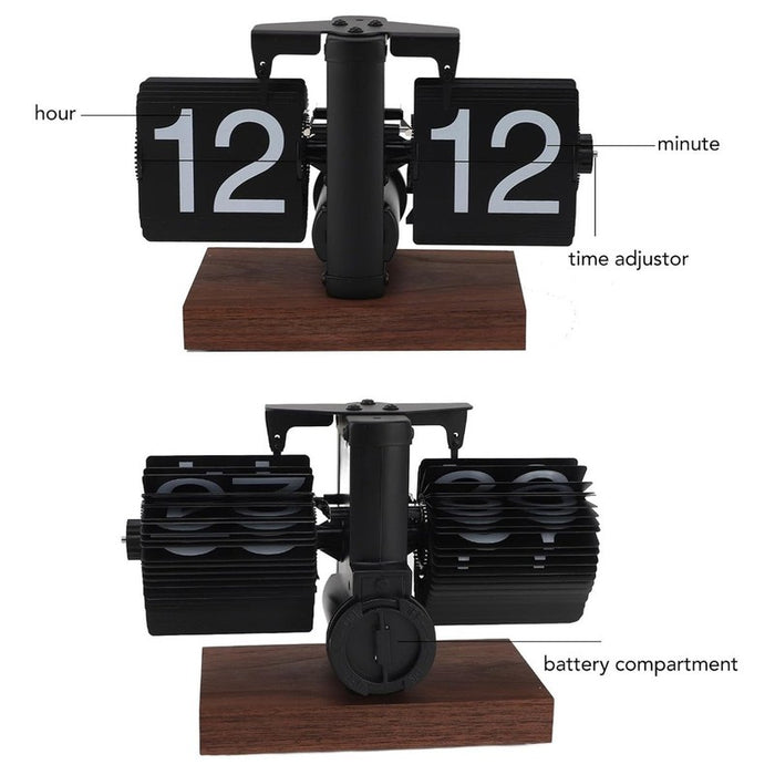 Flip Desk Clock Vintage 24 Hours Anti Slip Base Knob Adjustable Batte