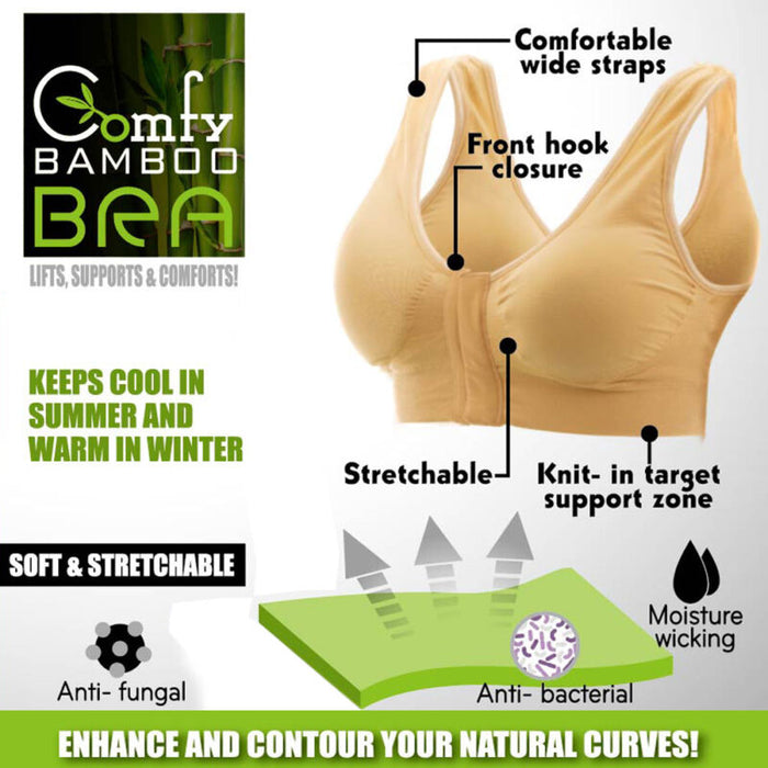 Bamboo Bra seamles breathable viscos Stretch Nude Closin Front