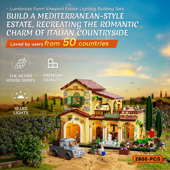 Lumibricks 2800PCS Tuscan Winery Building Blocks Farm Series LED Light Kit L9086