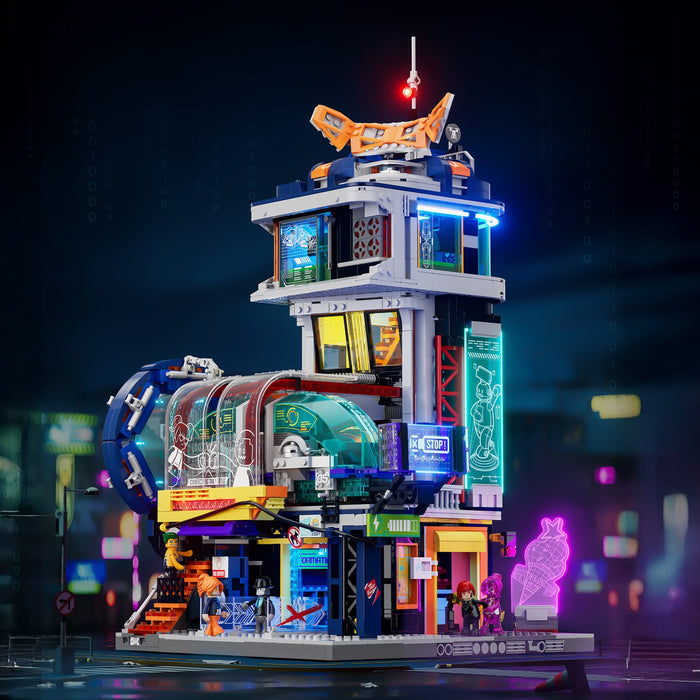 Lumibricks L9098 17006 Cyberpunk Floating Train Station 2760 Pcs LED Bricks Set