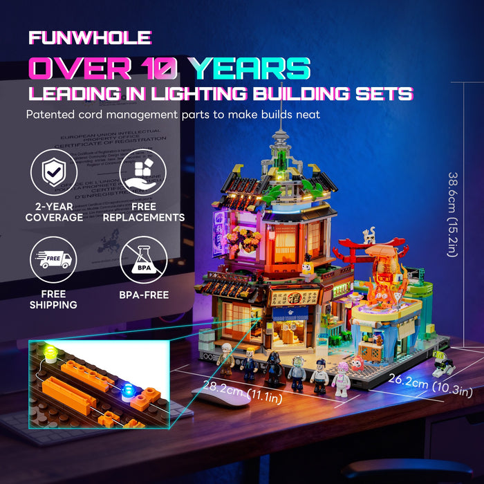 Lumibricks F9073 Cyberpunk Izakaya Building Bricks Set - 1987 Pcs With LED