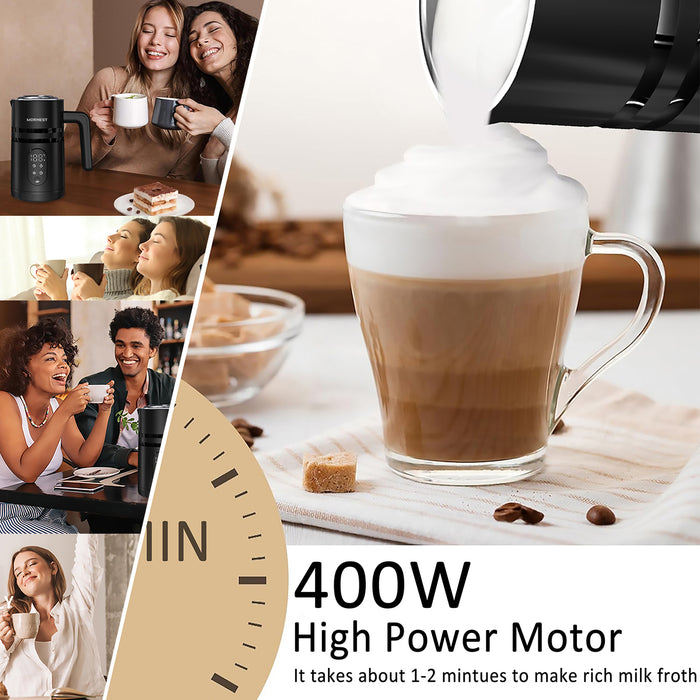 Mornest 4-in-1 Electric Milk Frother, 580ML Automatic Coffee Frother with Digital Display, 2-Min Quick Foaming for Coffee, Latte, Hot Chocolate, Hot Chocolate, Cappuccino, Macchiato