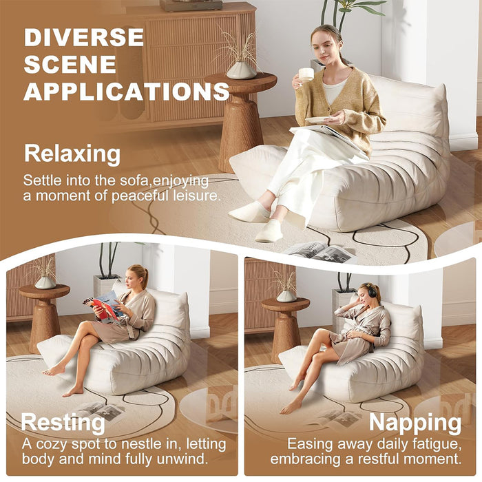 Lazy Sofa Floor Couch Leisure Lounge Foam Pouffe Recliner Soft Suede Sabric