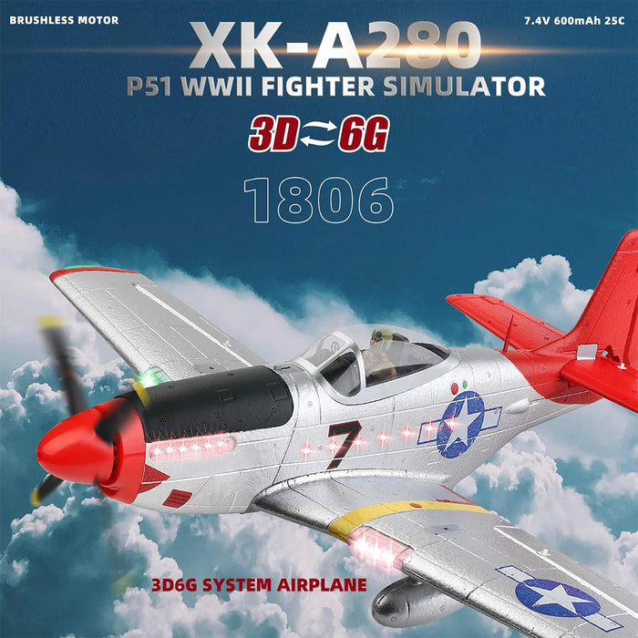 XK A280 P-51 MUSTANG 2.4GHz 4ch Brushless 560mm RTF RC Plane Remote Control