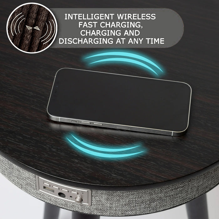 Wood Coffee Table With Bluetooth Speaker All-in-One Smart Hub Wireless Charger