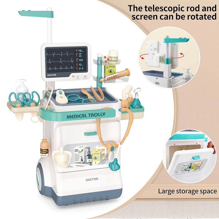 Doctor Mobile Medical Staition Set Pretend Play Kids Toy 26 Pcs Lights & Sounds