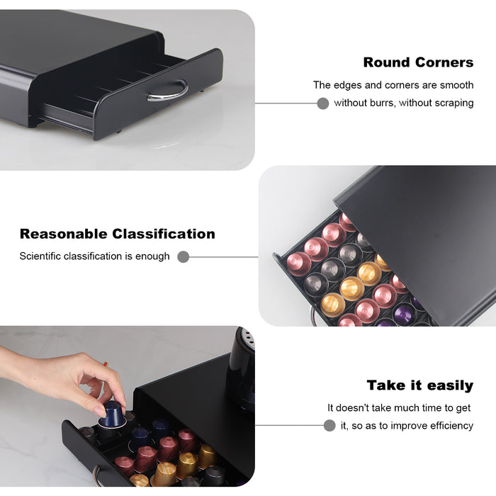 Coffee 60 Pods Storage Drawer Compatible Cast Iron Maximum Diameter Of 4cm