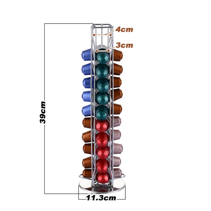 40 Pots Coffee Capsules Holder Storage Chrome Rack Stand Dispenser