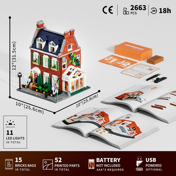 Lumibricks 15009 Redbrick Row House Town Life 2663Pcs LED Brick Set